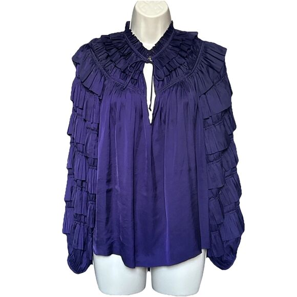 Ulla Johnson Lucy Size 6 Tiered Long Sleeve Blouse Viola Purple - Picture 2 of 12